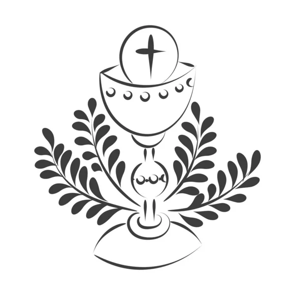 Diseño Del Bordado Primera Comunión Eucaristía Cáliz Con Uvas Trigo — Archivo Imágenes Vectoriales