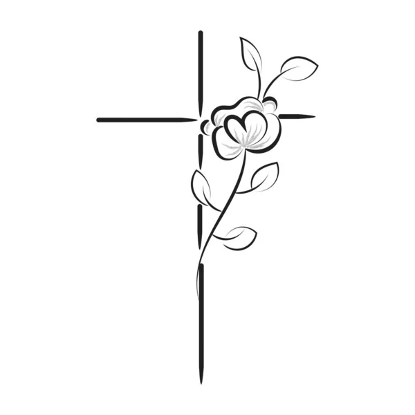 Holy Cross Met Floral Ontwerp Voor Print — Stockvector