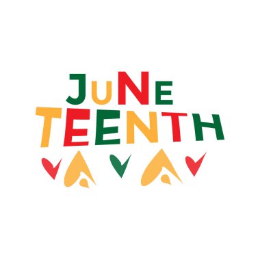 Juneteenth - Baskı, kart, el ilanı ya da bayrak olarak kullanılan ya da basım için Özgürlük renkli vektör tipografisi tasarımını kutlayın