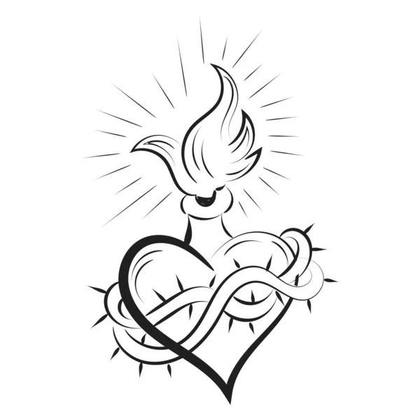 Sagrado Corazón Jesús Con Rayos Vector Ilustración Para Imprimir Usar — Vector de stock