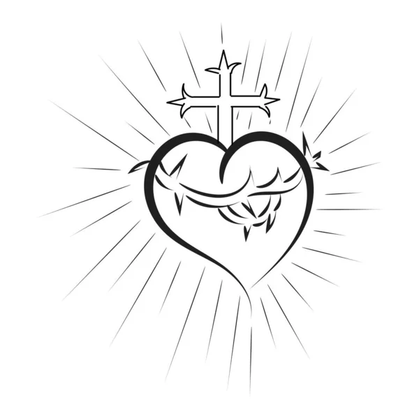 印刷やポスター チラシ カード タトゥーやTシャツとして使用するための光線ベクトルイラストとイエスの神聖な心 — ストックベクタ