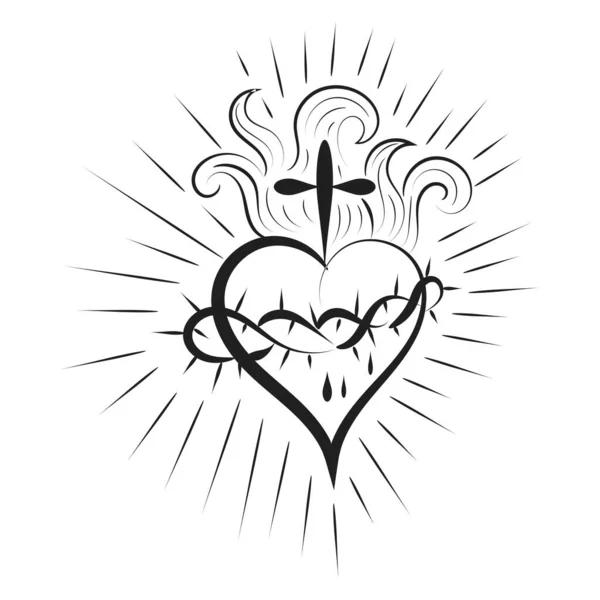 Sagrado Corazón Jesús Con Rayos Vector Ilustración Para Imprimir Usar — Archivo Imágenes Vectoriales