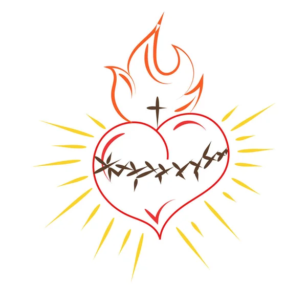 印刷やポスター チラシ カード タトゥーやTシャツとして使用するための光線ベクトルイラストとイエスの神聖な心 — ストックベクタ