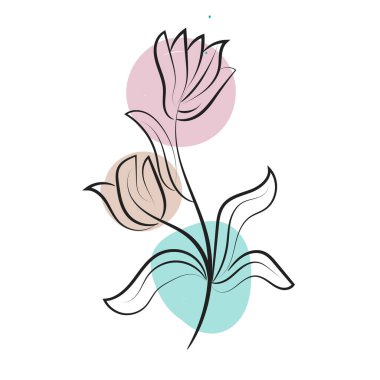 Baskı için organik şekilleri ve yaprakları olan modern soyut vektör illüstrasyonu veya duvar sanatı, kart, broşür veya tişört olarak kullanılması