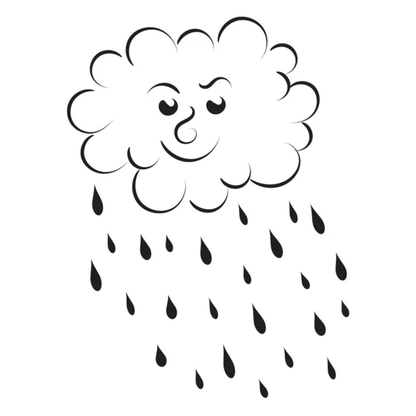 stock vector Rain cloud with raindrops line art design. Cute cloud raining and smile icon design.