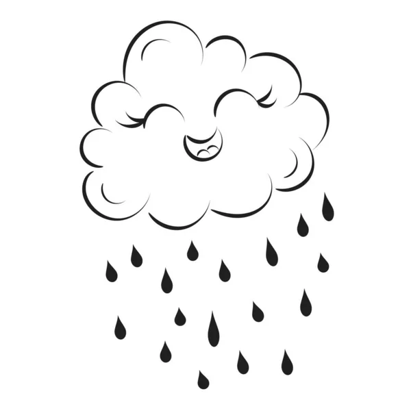 雨云与雨滴线艺术设计 可爱的云雨和微笑图标设计 — 图库矢量图片