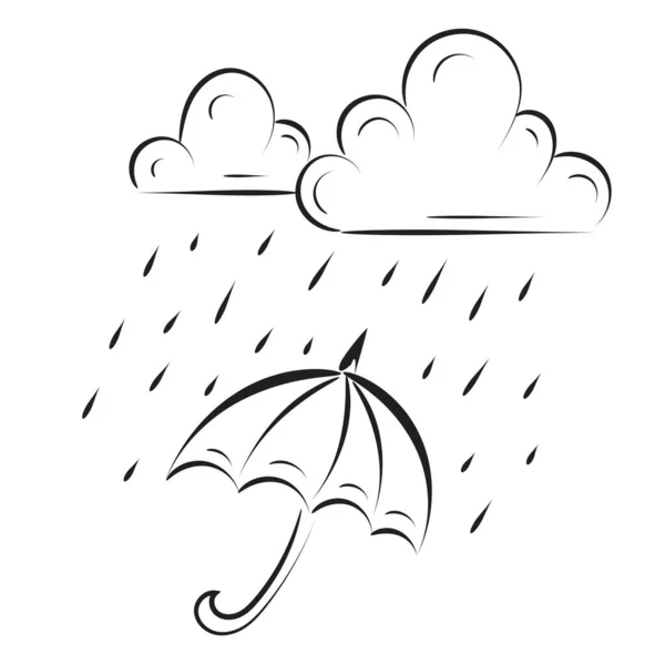 Déšť Mrak Dešťovými Kapkami Line Art Design Roztomilé Mraky Prší — Stockový vektor