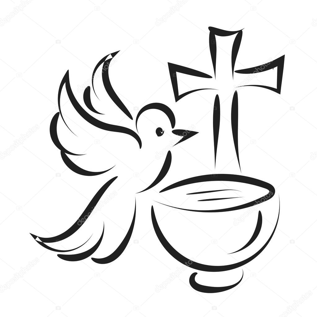 Catholic Baptism. Baptism symbol Sacraments of Catholic Church Eucharist.