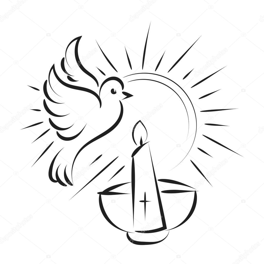 Catholic Baptism. Baptism symbol Sacraments of Catholic Church Eucharist.