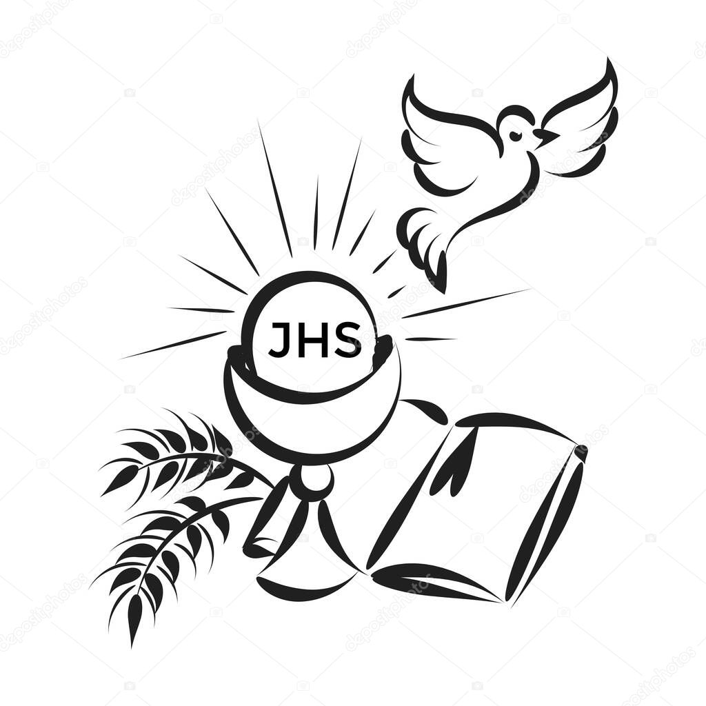 Catholic Baptism. Baptism symbol Sacraments of Catholic Church Eucharist.