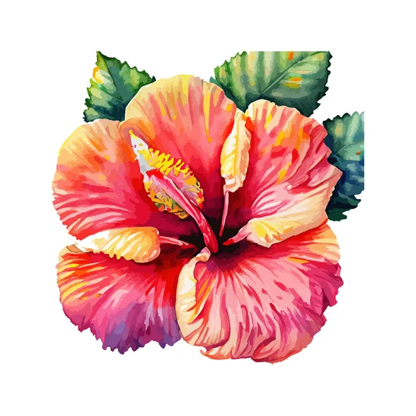 Vibrerande Hibiskus Blommor Tropiskt Paradis Akvarell Stil — Stock vektor