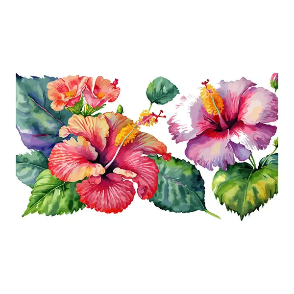 Suluboya Stilinde Tropikal Cennette Canlı Amber Çiçekleri — Stok Vektör