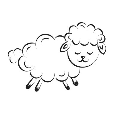 Güzel şirin koyun çizgisi sanatı. Baskı için Hıristiyan Sembol Tasarımı veya poster, kart, el ilanı, çıkartma, dövme veya T-Shirt olarak kullanılacak