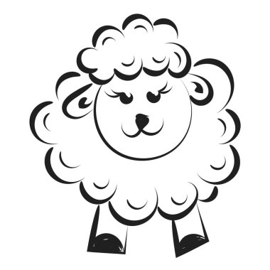 Güzel şirin koyun çizgisi sanatı. Baskı için Hıristiyan Sembol Tasarımı veya poster, kart, el ilanı, çıkartma, dövme veya T-Shirt olarak kullanılacak