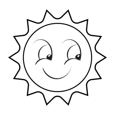 Şirin Güneş Sanatı. Baskı için Happy Sun. Gülen Güneş vektör illüstrasyonunu kart, etiket ya da tişört olarak kullan