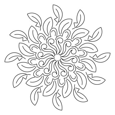 Boyama kitabı sayfaları için dairesel desen siyah ve beyaz çiçekli mandala taslağı