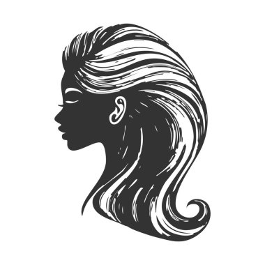 Zarif Kadın Siluet Tarafı Görünümü. Açık Saç Vektörü Tasarımı. Kadın Profil Sanatı.