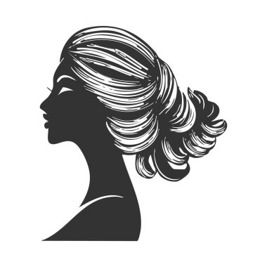 Zarif Kadın Siluet Tarafı Görünümü. Açık Saç Vektörü Tasarımı. Kadın Profil Sanatı.