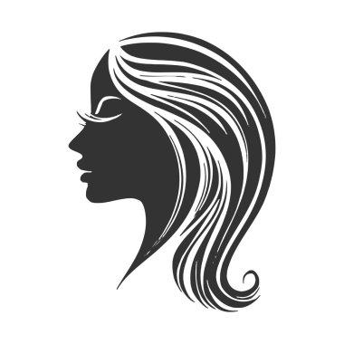 Zarif Kadın Siluet Tarafı Görünümü. Açık Saç Vektörü Tasarımı. Kadın Profil Sanatı.