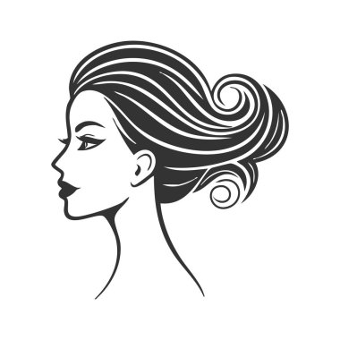 Zarif Kadın Siluet Tarafı Görünümü. Açık Saç Vektörü Tasarımı. Kadın Profil Sanatı.