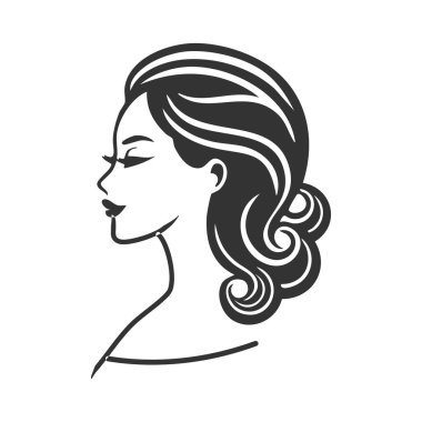 Zarif Kadın Siluet Tarafı Görünümü. Açık Saç Vektörü Tasarımı. Kadın Profil Sanatı.