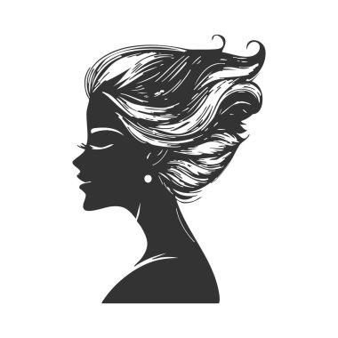 Zarif Kadın Siluet Tarafı Görünümü. Açık Saç Vektörü Tasarımı. Kadın Profil Sanatı.
