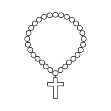 Christian Rosary beads. Prayer Catholic chaplet with the Holy Cross. Use as poster, card, flyer, T Shirt design or Tattoo	