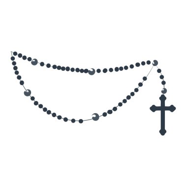 Christian Rosary beads. Prayer Catholic chaplet with the Holy Cross. Use as poster, card, flyer, T Shirt design or Tattoo	