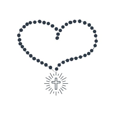 Christian Rosary beads. Prayer Catholic chaplet with the Holy Cross. Use as poster, card, flyer, T Shirt design or Tattoo	
