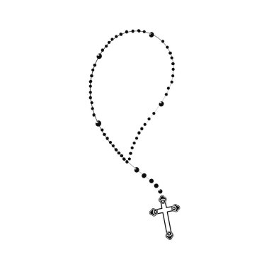 Christian Rosary beads. Prayer Catholic chaplet with the Holy Cross. Use as poster, card, flyer, T Shirt design or Tattoo	