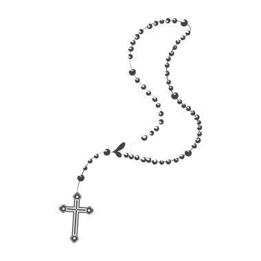 Christian Rosary beads. Prayer Catholic chaplet with the Holy Cross. Use as poster, card, flyer, T Shirt design or Tattoo	