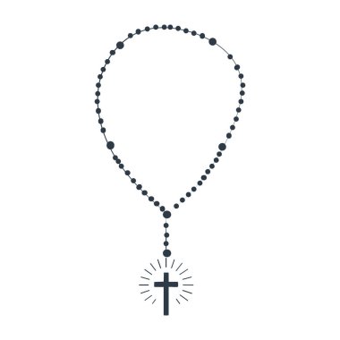Christian Rosary beads. Prayer Catholic chaplet with the Holy Cross. Use as poster, card, flyer, T Shirt design or Tattoo	