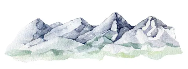Berglandschap Element Aquarelillustratie Met Hand Getekend Rotsachtige Heuvels Bergketen Natuur — Stockfoto
