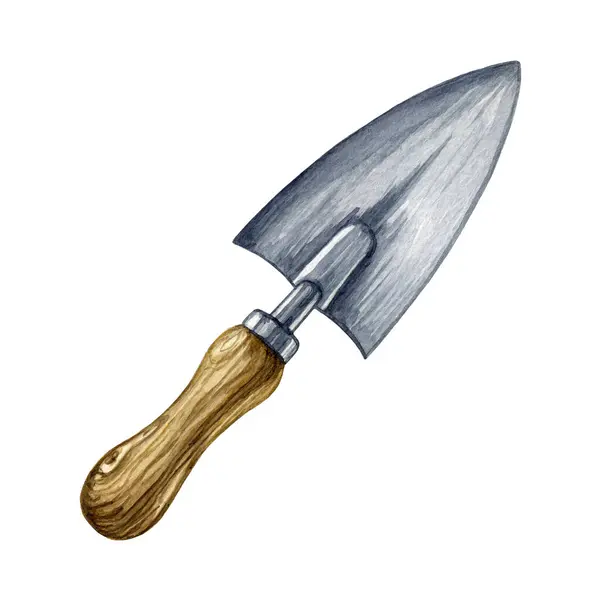Garden Scoop Watercolor Illustration Hand Drawn Planting Metal Small Shovel — Stock Photo, Image