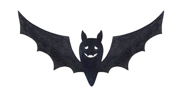 Svart Läskig Rolig Fladdermus Handritad Akvarell Illustration Rolig Skrämmande Bat — Stockfoto