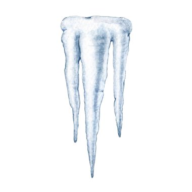 Icicle elementi suluboya çizimi. Elle çizilmiş donmuş su. Kış mevsimi açık hava sahnesi. Beyaz arkaplanda izole edilmiş boyanmış buz sarkıtları.