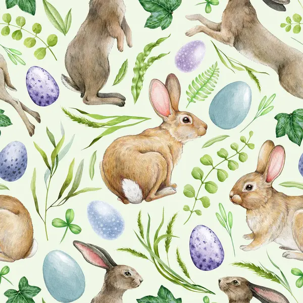 Bunny Easter Decor Naadloos Patroon Aquarelillustratie Handgetekende Schattige Konijntjes Beschilderde Rechtenvrije Stockfoto's