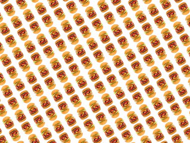 Hamburgerler beyaz arka plandaki tabaklarda fast food, desen,