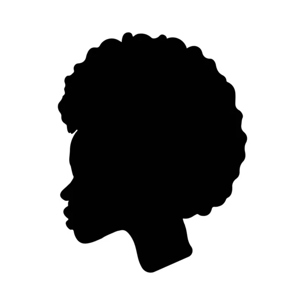 Preto Branco Africano Mulher Cabeça Perfil Silhueta Estilo Cabelo Afro — Vetor de Stock