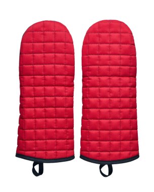 Kırmızı fırın eldivenleri beyaz arkaplanda izole edildi