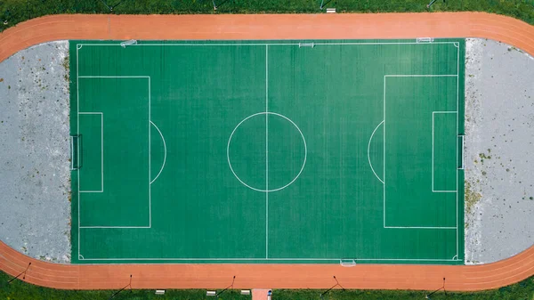 Campo Futebol Vazio Com Pistas Volta Vista Drone — Fotografia de Stock