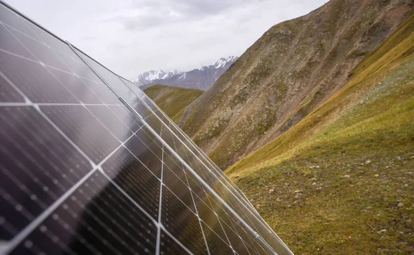 Part of a solar panel in a mountainous area. Green energy