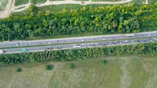 Autostrada Con Traffico Intenso Zona Rurale Vista Drone — Video Stock