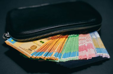 Cüzdanında bir sürü farklı banknot var. Aylık maaş ödemesi                               