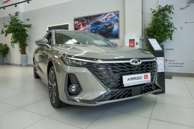Almaty, Kazakistan - 13 Mart 2025: Chery Arrizo 8 sergi salonunda. Çinli otomobil üreticisi                             