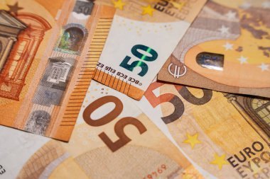 50 avroluk banknotların farklı parçaları. Avrupa Birliği Para Birimi                          