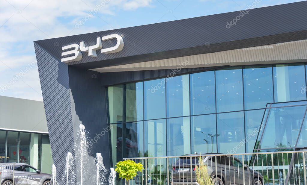 Almaty, Kazakhstan - May 29, 2025: Dealer center Byd. Sale of cars from China