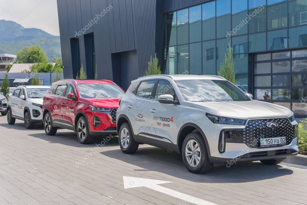 Almaty, Kazakhstan - May 29, 2025: Chery cars on the test drive parking lot. Chinese automobile manufacturing company