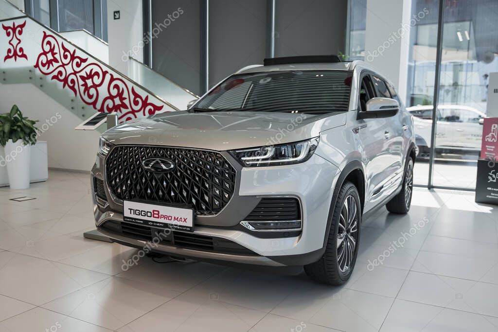 Almaty, Kazakhstan - May 29, 2025: New Chery Tiggo 8 Pro Max in the showroom. Chinese automobile manufacturing company