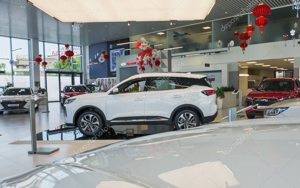 Almaty, Kazakhstan - May 29, 2025: Inside a Chery showroom. Chinese car manufacturer